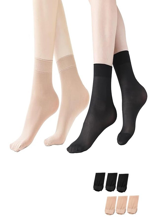CHIOSHIO FCZDQ Women's 6 Pairs Sheer Ankle Nylon Socks Soft Hosiery Girl's Ballet Thin Seamless Silk Without Heel.(One Size, 3 Nude 3 Black) - Image 1